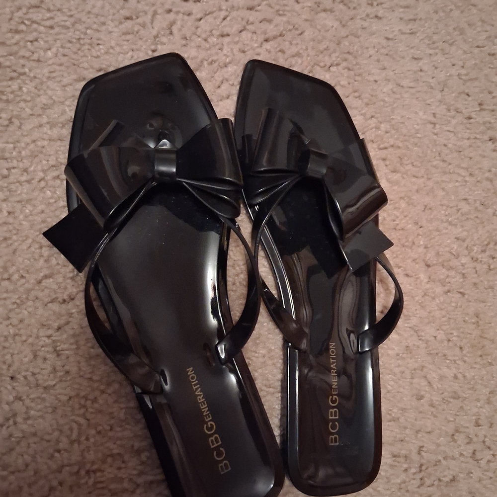 BCBGeneration Glossy Black Bow Sandals